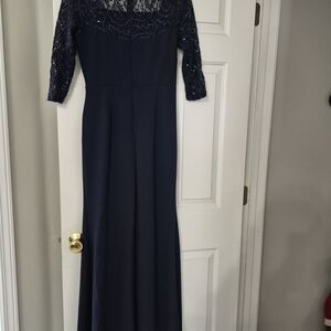 Elegant Navy Lace Evening Gown